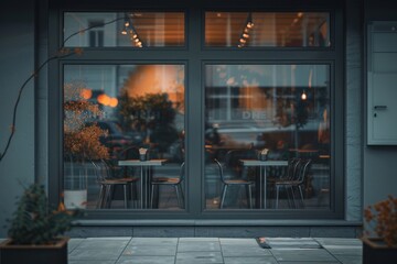 Sticker - Restaurant window mockup door architecture furniture.