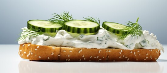 Poster - Sandwich with cottage cheese cucumber and dill Copy space