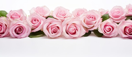 Poster - Pink roses on white background with free text space. copy space available
