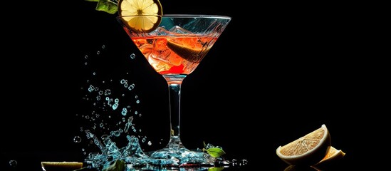 Aufkleber - Cocktail on black background Cocktail at the bar Alcoholic drink at the night club. copy space available