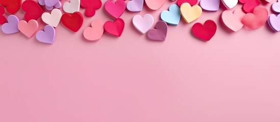 Leinwandbilder - Heart of different colors on a pink background Valentine s day concept. copy space available