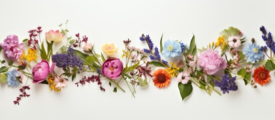 Aufkleber - floral border made with natural fresh flowers buds leaves and stems. copy space available