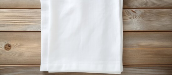 Poster - Napkin Cloth napkin on white wooden background Top view mockup. copy space available