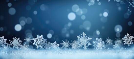 Aufkleber - A festive Christmas decor featuring silvery snowflakes on a blue shiny background providing a perfect copy space image