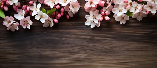 Poster - Spring flowers on wooden background with copy space