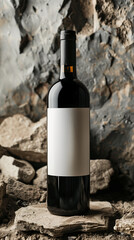 Wall Mural - A bottle of wine is sitting on a pile of rocks