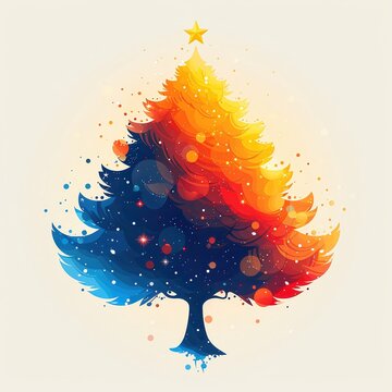 Vibrant digital illustration of a colorful Christmas tree adorned with sparkling lights, capturing festive spirit and joy.