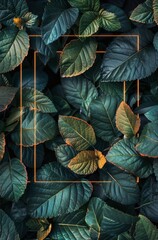 Poster - Vibrant Orange Glowing Lights Amidst Dark Green Leaves in a Lush Forest