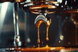 © NickArt - Close up espresso pouring from coffee with foamy froth machine AI generative