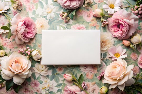 Elegant blank business card on floral background