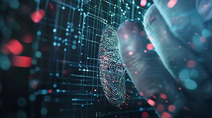 Leinwandbilder - Fingerprint scan provides security access with biometrics identification Business Technology Safety Internet Concept : Generative AI