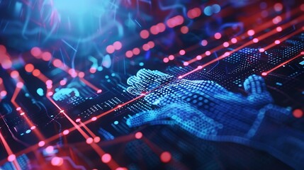 Fototapete - Biometric security and Cloud technology Data storage and Exchange business information with internet cloud technology File transfer Protocol Files receiver and File sharing on cyber gl : Generative AI