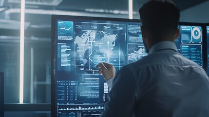 Poster - Interactive KYC compliance interface with the user Business professional interacting with a Know Your Customer KYC compliance and security interface on digital screen Identity verifica : Generative AI
