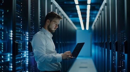 Leinwandbilder - Cyber security and data protection businessman using laptop Internet network security system protecting business and financial transaction data from cyberattacks secure data encryption : Generative AI