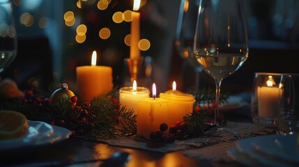 Wall Mural - Festive table setting with candles and decorations.