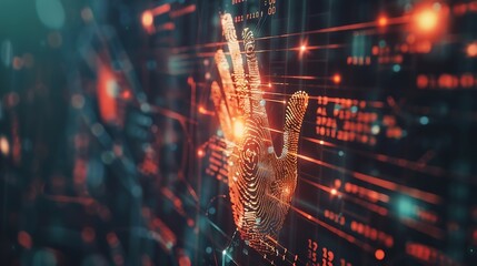 Aufkleber - Biometric security network privacy data protection Businessman using fingerprint identification to access personal financial data cybersecurity technology against digital cyber crime : Generative AI