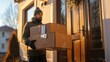 © AkuAku - Logistics worker delivering cardboard boxes to recipient s doorstep