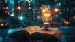 © Hasii - Glowing light bulb and book or text book with futuristic icon. Self learning or education knowledge and business studying concept. Idea of learning online class or e-learning at home