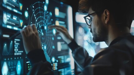 Poster - Interactive KYC compliance interface with the user Business professional interacting with a Know Your Customer KYC compliance and security interface on digital screen Identity verifica : Generative AI
