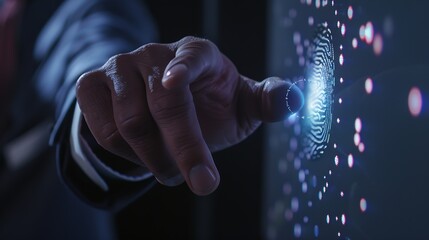 Aufkleber - Businessman using fingerprint indentification to access personal financial data biometrics security innovation technology against digital cybercrimeidentification and security scanning : Generative AI