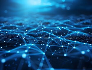 Poster - Abstract blue background with glowing connections and lines forming a network structure, in the style of technology concept
