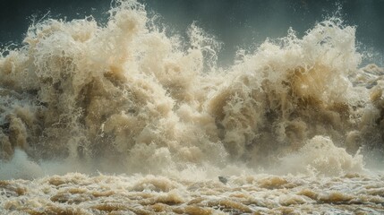 Wall Mural - a wall of water crashes down the river leaving whitewater in its wake.