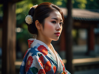 Canvas Print - Japanese Woman in a Traditional Kimono