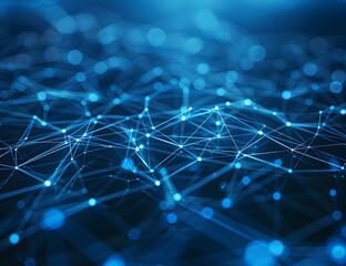 Poster - Abstract blue background with glowing connections and lines forming a network structure, in the style of technology concept
