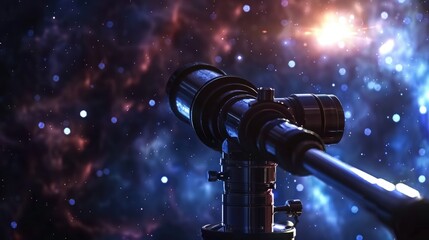 Wall Mural - Close-Up of Telescope Focusing on Distant Stars: Exploring the Cosmos