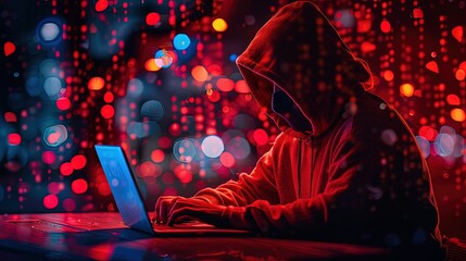A computer hacker commits crimes in the digital world. Displaying real programming scripts codes and hacking tools. Malware concept. Hacker background.