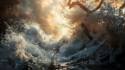Enchanting Icy Landscape Amidst Swirling Winter Storm