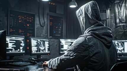 A computer hacker commits crimes in the digital world. Displaying real programming scripts codes and hacking tools. Malware concept. Hacker background.