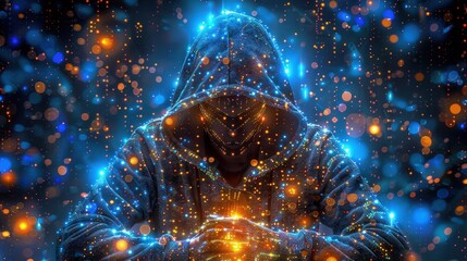 A computer hacker commits crimes in the digital world. Displaying real programming scripts codes and hacking tools. Malware concept. Hacker background.