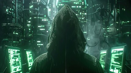 A computer hacker commits crimes in the digital world. Displaying real programming scripts codes and hacking tools. Malware concept. Hacker background.