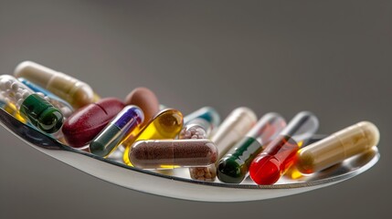 Aufkleber - Various vitamin and mineral pills food supplement health product in transparent spoon : Generative AI