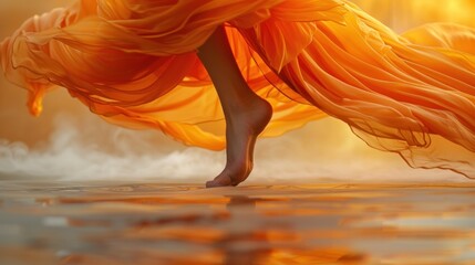 Wall Mural - A close-up of a dancer's feet, mid-motion, with the fabric swirling around them. 