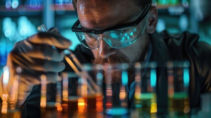 Wall Mural - scientist experimenting with test tubes in a laboratory indoors