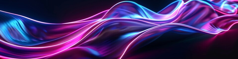 Abstract dark ribbon-like structure with graceful dynamic curves of neon lights, technology background image, marketing campaign, decorative painting, pendant, hanging picture, creativity, 4k HD wallp