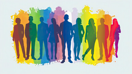 Inclusive business group as silhouettes in rainbow colors