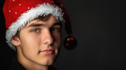 Poster - Attractive young man in a Christmas hat