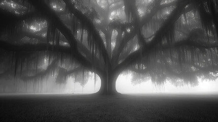 Wall Mural - Majestic Live Oak Trees draped in Spanish Moss, southern United States,