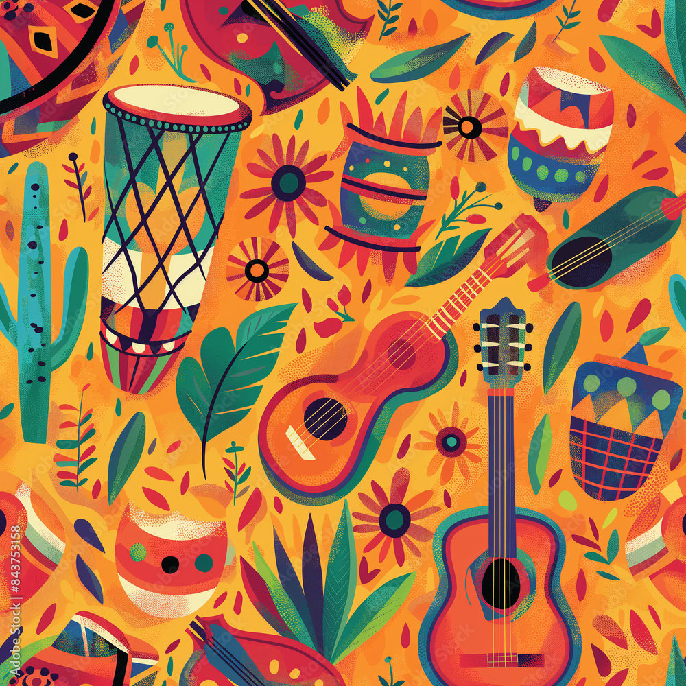 Hispanic Instrument Border Traditional Latin American Musical Instruments, background. Hispanic ...