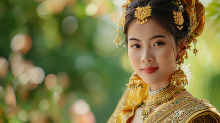 A young indian woman in a traditional Thai costume