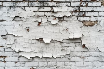 Wall Mural - Old white brick wall with extensive peeling paint. Urban decay concept. 