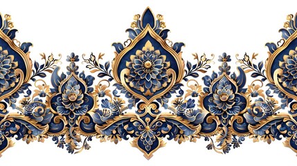 Wall Mural - Detailed Thai Pattern Background with Traditional Motifs in Blue and Gold