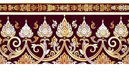 Wall Mural - Sophisticated Thai Patterned Background with Maroon and Gold Floral Designs