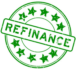 Sticker - Grunge green refinance word with star icon round rubber seal stamp on white background