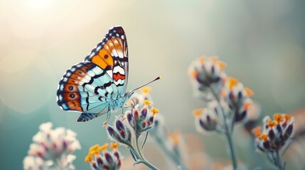 Beautiful butterfly fly rest over flowers outdoors