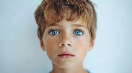 Canvas Print - Young boy staring at the camera with a white background