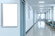 © Marina Demidiuk - Mock-Up promotion poster displayed on the front of bright blur medical clinic, hospital interior background with defocused effect. Blank A4 white paper on abstract defocused luxury office corridor. Ad